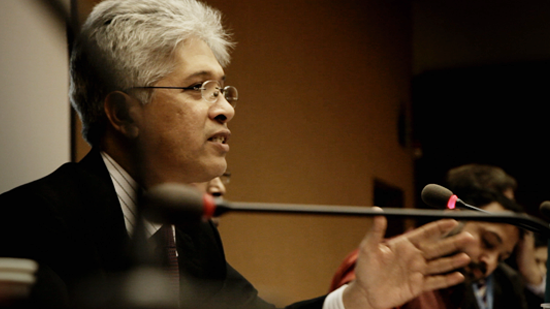 Adilur Rahman Khan delivering a speech at side event on human rights in Bangladesh at the Palais des Nations in Geneva, Switzerland.